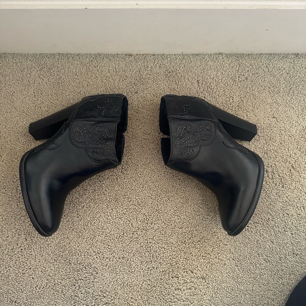 Diesel Black Leather Studded Pattern Ankle Boots